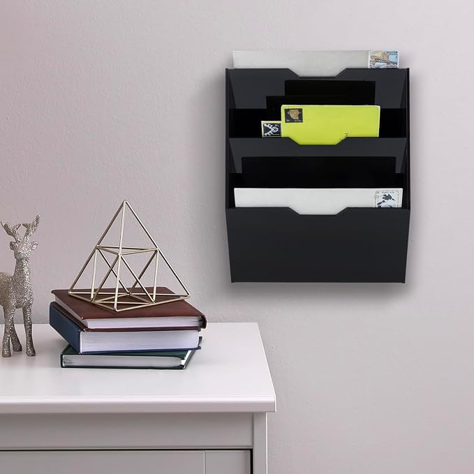 MyGift Wall Mounted 3 Tier Black Acrylic Letter Rack Mail Organizer, Office and Entryway Bills Postcards Brochure Holder Vertical Storage Rack