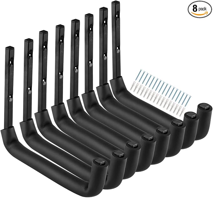 8 Pack Garage Storage Hooks,10 Inch Heavy Duty Ladder Storage Hanger, Wall Mounted Utility Rack
