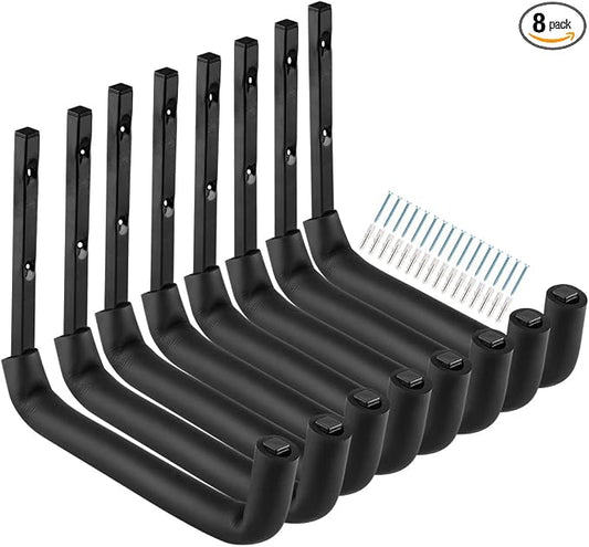 8 Pack Garage Storage Hooks,10 Inch Heavy Duty Ladder Storage Hanger, Wall Mounted Utility Rack