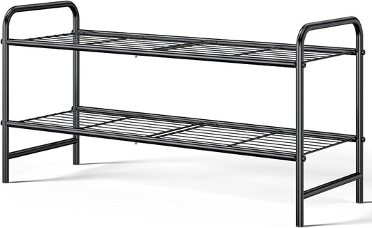 Kitsure Stainless Steel Shoe Rack Organizer, 25.6" Wide - 2 Tier, Black | Sturdy Shoe Rack for Closet and Entryway, Free Standing Shoe Shelf, Closet Organizers and Storage