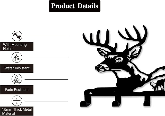 Key Holder for Wall Decorative, Metal Key Holder, Key Organizer for Wall Mount, Hanging Key Rack with 7 Hooks, Key Hooks for Hallway Entryway Office Kitchen Farmhouse (Deer)