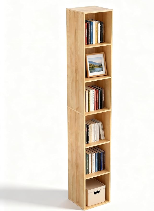 Cube Shelf Organizer, 6 Cube Oak Open Shelf, Freestanding 6-Tier Low Bookcase, DVD Shelf & Lego Display for Living Room, Bedroom, Home Office, Decor & Storage
