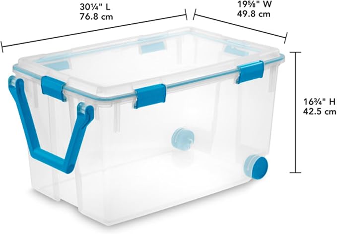Sterilite 120 Qt Wheeled Gasket Box, Stackable Storage Bin with Latching Lid, Handle and Tight Seal, Plastic Container with Clear Base and Lid, 1-Pack