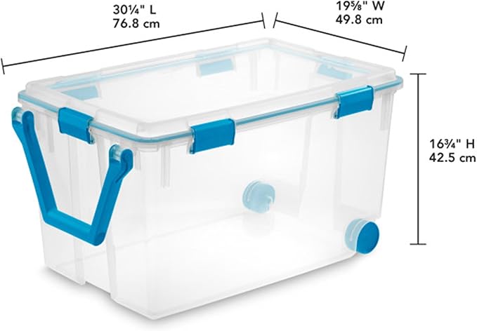 Sterilite Gasket Storage Box with Lids for Home & Office, 120 Quart, 6-Pack | Heavy-Duty, Stackable, and Organizing Containers for Bathroom, Cabinet, Closet, and Garage, Clear and Blue Aquarium Latches
