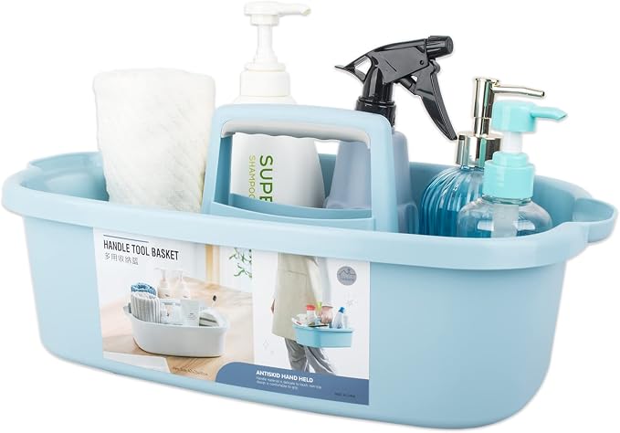 JiatuA Large Cleaning Supplies Caddy Portable Shower Caddy Basket Blue | Sturdy Supply Organizer with Handle Plastic Bucket Tool Storage for Bathroom Bedroom Kitchen Garden College Dorm Essentials