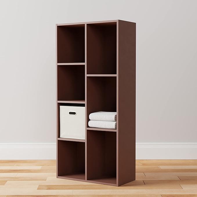 Amazon Basics 7 Cube Storage Organizer Bookcase, Sturdy Shelves, Book Shelf, Espresso, 9.3"D x 19.5"W x 41.7"H