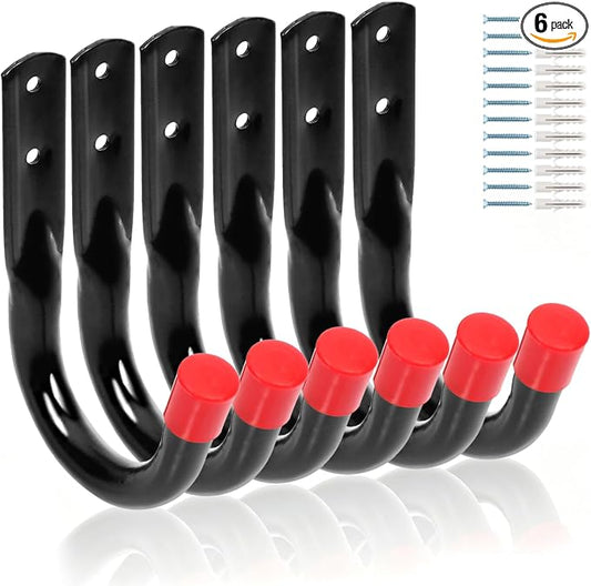 Wall Mount Garage Storage Hooks, Heavy Duty Steel Storage Hook Great for Garden Tools, Hoses, Lawn Mowers (5.5Inch x 4Inch)