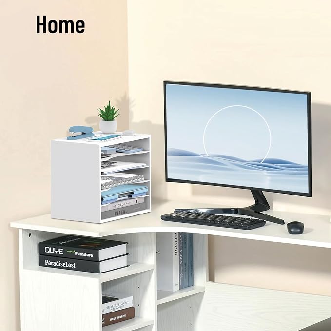 5-Tier Paper Organizer for Desk, Adjustable Mail Organizer, White | 5-Tier Paper Organizer and Mail Organizer for Desk with Adjustable Shelves for Letter Size Files Folders and Office Supplies