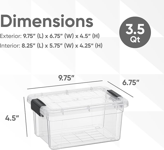 Superio Clear Plastic Storage Bin with Lid, 3.5 Qt, Non-Toxic, BPA Free, Odor Free, Organizer Storage Box, Stackable Plastic Tote for Home, Garage, School, and Office, X-Small
