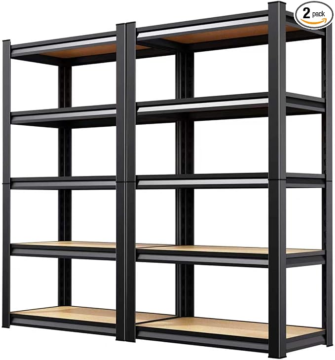 2-Pack Garage Shelving for Home Storage & Multi-Room Organization, 71" H x 28" W x 14" D 5-Tier Adjustable Metal Storage Rack for Tools, Household Essentials, Garage, Pantry & Basement Storage