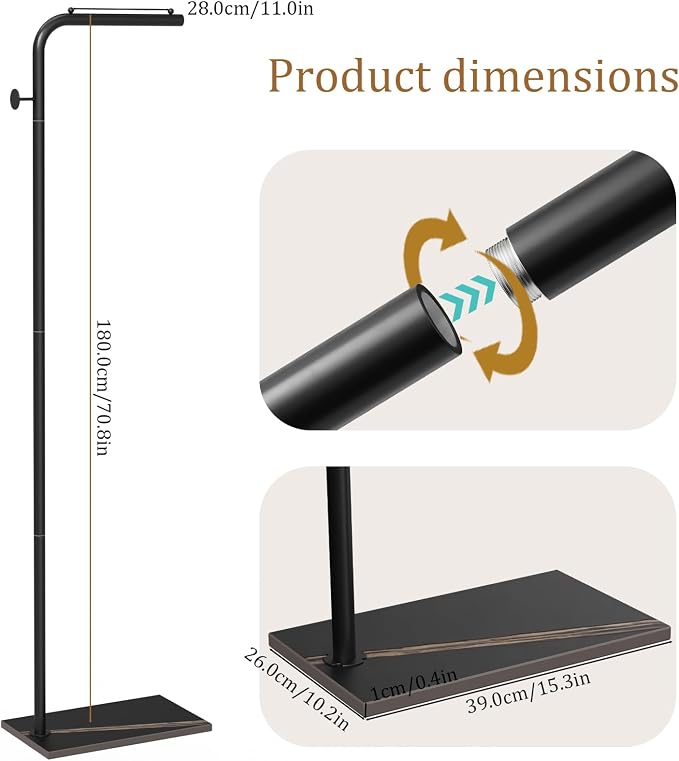 OUTBROS Freestanding Coat Rack, Garment Racks with Hook, 70.8“hign, Black | Portable Modern Hanger, Sturdy Metal Clothing Rack, Used in Bedroom, Entrance and Living Room