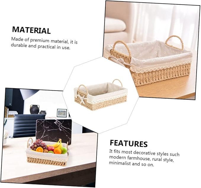 PRETYZOOM Hand-Woven Storage Basket Iron Frame Decorative Organizer for Snacks and Miscellaneous Items Portable Woven Bin for Home and Garden