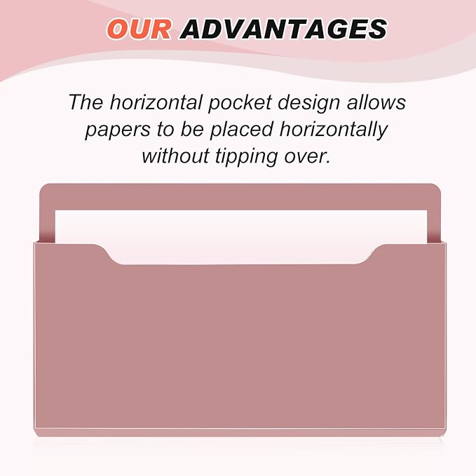 6 Pcs Magnetic Wall File Organizer Magnetic Wall File Holder Refrigerator Magazine Holder for Mail Letters Paper(Rose Pink,Horizontal-large)