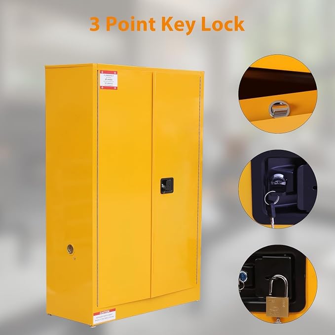 Flammable Storage Cabinet 43" x 18" x 65", 45 Gallon Galvanized Steel Flammable Liquid Storage Locker with 2 Adjustable Shelves & Manual-Close Doors, OSHA Compliant Industrial Hazardous Storage