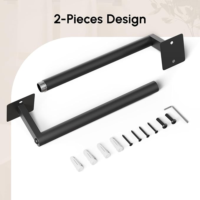 Matte Black Towel Bar, 18 Inch Towel Racks for Bathroom Wall Mounted, Heavy Duty Stainless Steel Towel Holder, Easy Installation (Total Length 20 Inch) (Pack of 2)