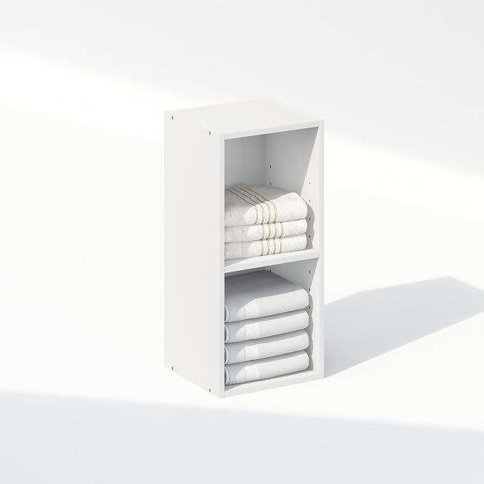 Furinno Reed 2-Tier Closet Organizers and Storage, Closet Organizer, Open Shelf Closet Storage, for Wardrobe, Bedroom, Living Room, 10-Inch Width, White