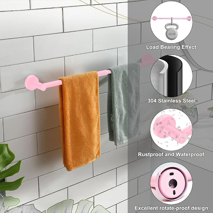 MGahyi Towel Racks for Bathroom-Adjustable Towel Holder(13.18inch-24inch) Sturdy and Rustproof Towel Bar Wall Mounted, Single Towel Bar Rod for Bathroom Accessories (Pink, 1Pack)