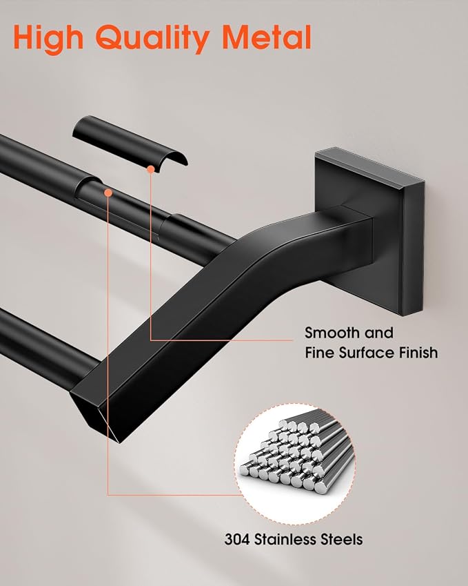 Alise Double Bath Towel Bar, 24" Towel Racks for Bathroom, Matte Black | SUS304 Stainless Steel Bathroom Towel Holder, Quick Drying Towel Hanger Towel Rod Wall Mounted, Useable Length 22.7"