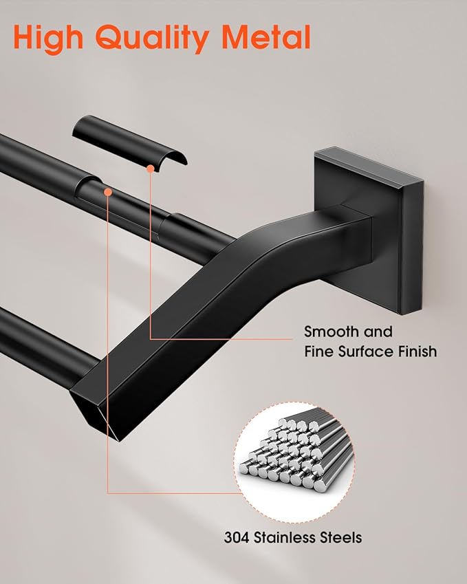 Alise Double Towel Bar,16 Inch Double Towel Racks for Bathroom, Matte Black | Quick Drying Bathroom Towel Holder, SUS304 Stainless Steel Towel Hanger Wall Mounted, Useable Length 14.9"