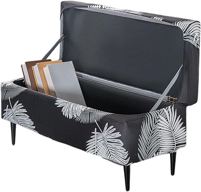 FUANGUI Ottoman Cover Slipcovers Rectangular Folding Stretch | Storage Bench Footrest Sofa Stool Covers Footstool Protector with Elastic Bottom, Removable Washable,Medium