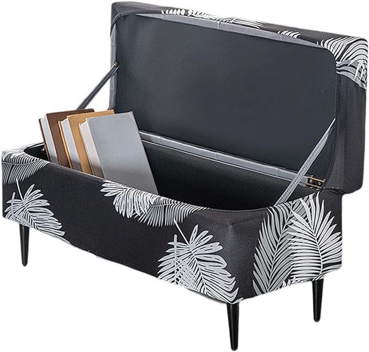 FUANGUI Ottoman Cover Slipcovers Rectangular Folding Stretch | Storage Bench Footrest Sofa Stool Covers Footstool Protector with Elastic Bottom, Removable Washable,Medium