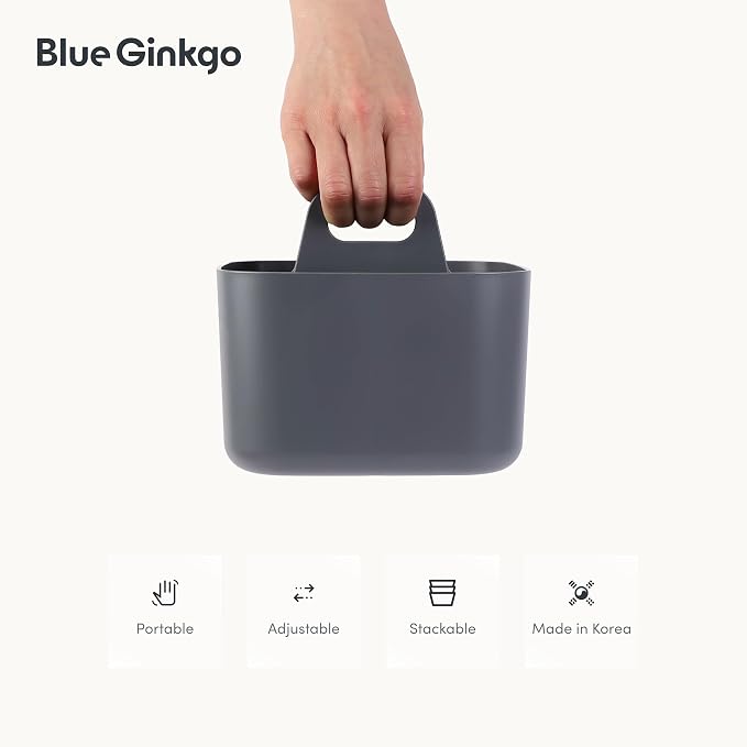 BLUE GINKGO Stackable Organizer Caddy, Square, Dark Grey, Made in Korea | Portable. Adjustable. Home, Office & School Storage.