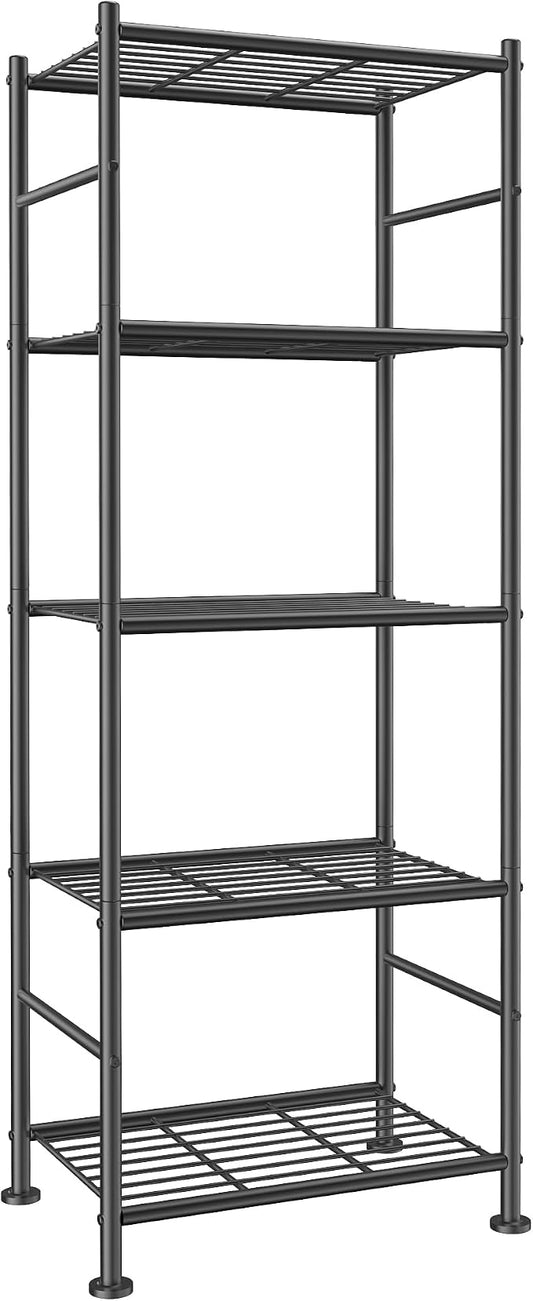 Sakugi Storage Shelves - 5 Tier Shelf Organizer, Sturdy Metal Garage Shelving with Adjustable Leveling Feet, Space-Saving Shelves Organizer for Pantry, Laundry, Kitchen (18" x 12" x 57", Black)