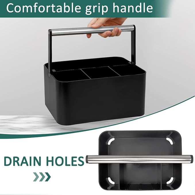 BYUNER Black Shower Caddy Portable: Plastic Bathroom Caddy Countertop,Cleaning Caddy Organizer with Handle,Utility Hard Shower Basket Storage Tote for Toiletry,College Dorm Room Essential for Guys/Men