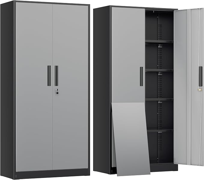 INTERGREAT Metal Lockable Storage Cabinet, 72” Storage Cabinet with 2 Doors and 4 Adjustable Shelves for Office, Home, Garage, Pantry (Assembly Required, Black Gray)