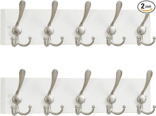 SKOLOO Creations White Solid Wood Wall Mounted Coat Rack, 5 Hooks, 16-7/8" Long - Kitchen, Mudroom, Entryway, Bathroom - Includes Mounting Hardware, Wall Coat Hanger, Towel Rack, Pack of 2