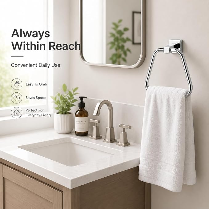 Chrome Towel Ring for Bathroom, Kitchen Bath Towel Holder Hangers Wall Mount Heavy Duty Stainless Steel
