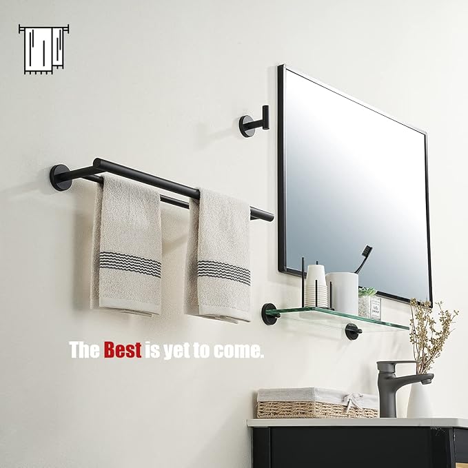 JQK Black Double Towel Bar, 19 Inch 304 Stainless Steel Thicken 0.8mm Towel Rack Bathroom, Towel Holder Matte Black Wall Mount, Useable Length 16 Inch, TB100L16-PB