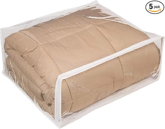 FBA Set of 5 Clear Vinyl Zippered Storage Bags 24x20x11 Inch