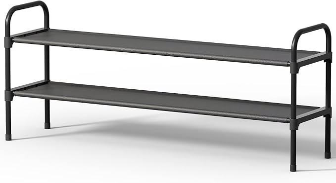 Kitsure Extra-Long Shoe Rack for Closet, 39.0" Wide - 2 Tier, Black | Shoe Organizer for Front Door Entrance, Stackable Shoe Shelf, Closet Organizers and Storage