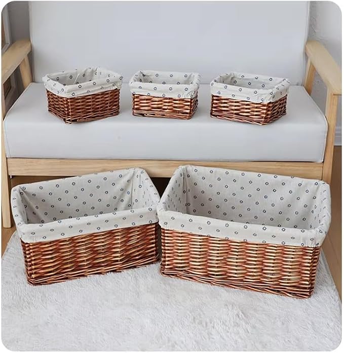 Wicker with lining storage basket, suitable for shelves, kitchen, bathroom. (Medium)