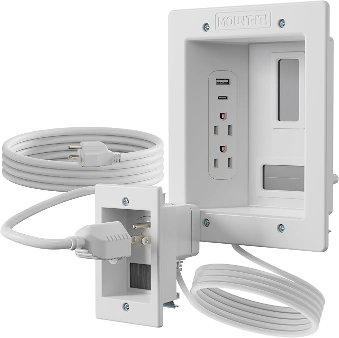 Mount-It in-Wall TV Cable Management Kit, USB-C, Dual Outlet, Cord Hider | ETL Certified Recessed Power with USB-A, 9ft Behind-Wall and 5ft External Cords, DIY Install, Wire Hider for Wall Mounted