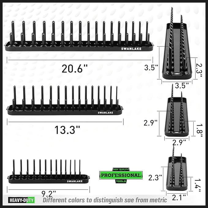 SWANLAKE Socket Organizer Tray, 6-Piece Socket Holder Tray, SAE and Metric, 1/4", 3/8", and 1/2" Drive Sockets Organizer for Toolboxes