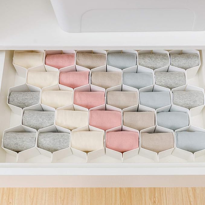 Drawer Divider Organizer 8pcs DIY Plastic Grid Honeycomb Drawer Divider White 2 Pack