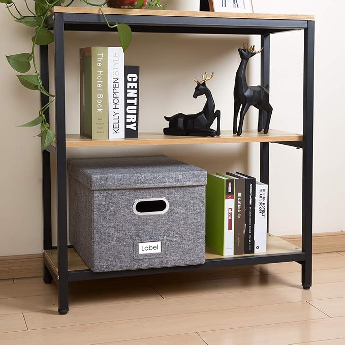 File Organizer Box - Set of 2 Collapsible Decorative Linen Filing Storage Hanging File Folders with Lids Office Cabinet Letter/Legal Size Grey (17x14x11.2 inch)