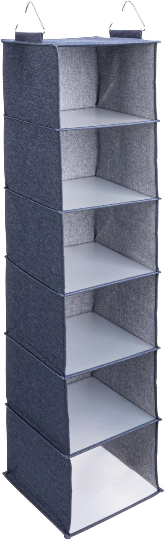 Household Essentials Hanging Cotton Blend Closet Organizer with 6 Storage Shelves, Denim