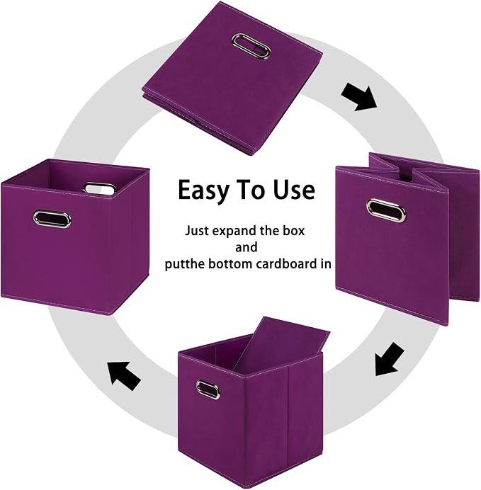 Black Foldable Storage Cubes Bins , Fabric Storage Box Cubes Organizer Baskets with Dual Handles for Home Organizer(Purple)