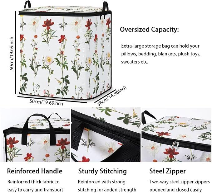 2pcs blanket storage bag for under bed,closet organizers 95L | clothing sweater sheet bedding comforter duvet quilt pillow toy storage bags with lids,dorm room essentials for containers