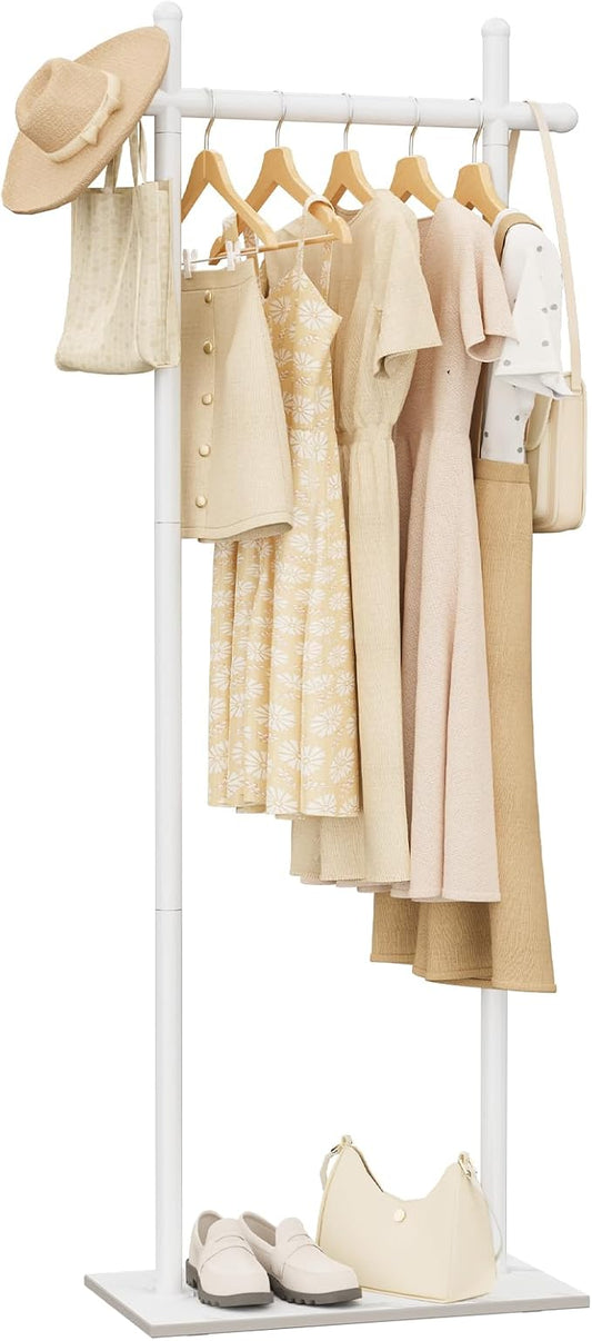 Industrial Clothes Racks,Metal Garment Trees,68.9in,White,Small | Coat Racks Freestanding with Natural Patterned Bottom Plate,Easy to Clean Coat Hangers for Home,Clothing Stands for Office