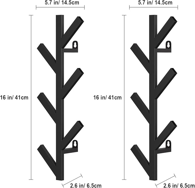 RRG 2 Pack Vertical Coat Rack Wall Mounted, Metal Vertical Hat Rack for Wall, Modern Wall Coat Tree for Hats, Jackets, Bags, Entryway Bedroom (Height 16")