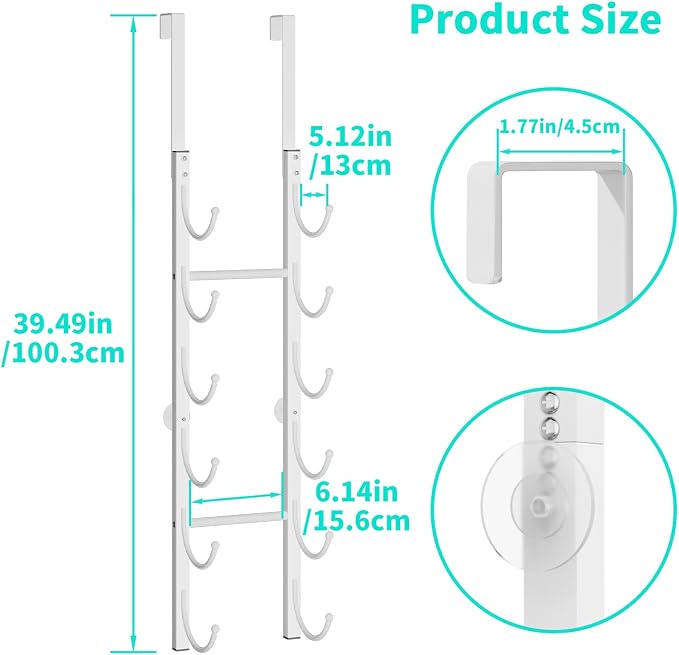 HapiRm Rolled Towel Racks for Bathroom - 6-Tier Over The Door & Wall Mounted Bathroom Towel Storage, Hanging Metal Organizer for Towels & Bath Sheets, Space Saving Rack for Bathroom, Camper, RV, White