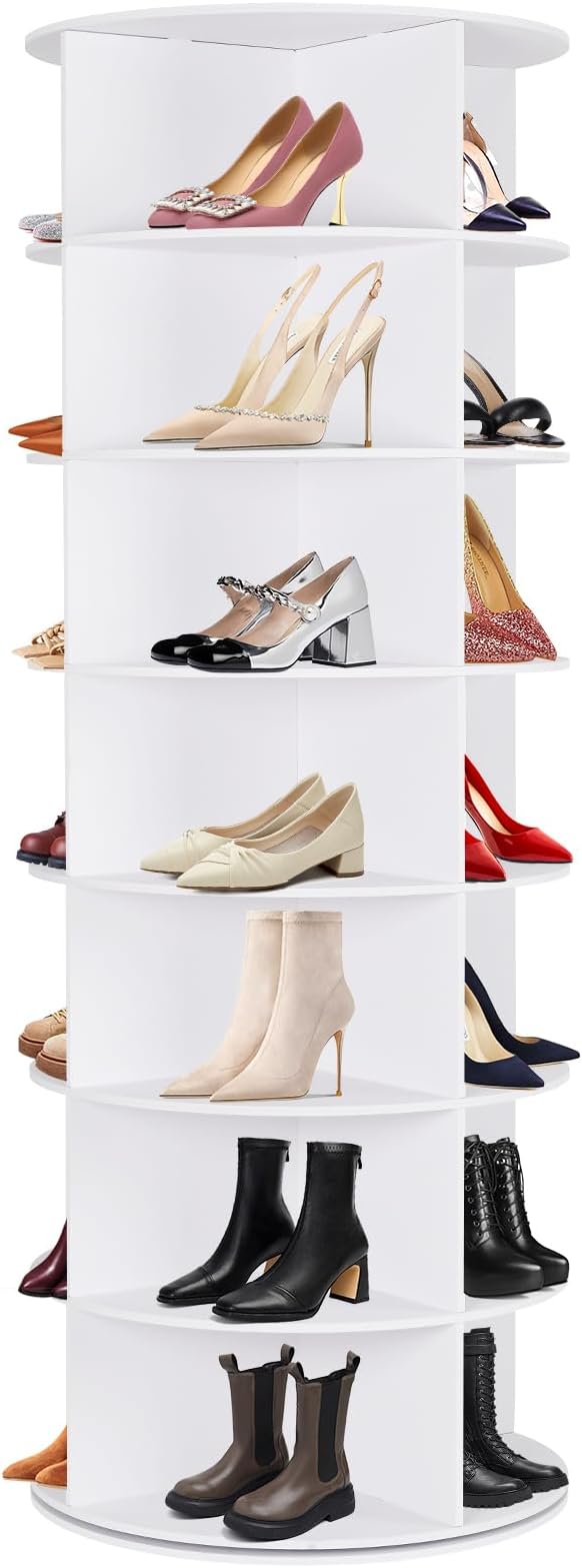 7 Tier Rotating Shoe Rack Tower, 360° Shoe Storage Organizer, White