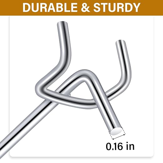 100 Pcs Peg Board Shelving Hooks Stainless Steel Hanging Board Pegs Wall Display Hooks Bulk for 1/8 1/4 Garage Storage Organizer Accessories (2.8 Inch,Silver)