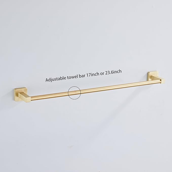 Brusehd Light Gold Bathroom Hardware Set 4 Pieces,Bathroom Accessories Set Stainless Steel Wall Mounted, Hand Towel Bar, Towel Ring, Robe Towel Hooks,Toilet Paper Holder,Towel Bar Set, 23.6 Inch…