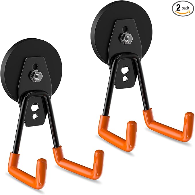 ENUODA Magnetic Hooks Heavy Duty Magnetic Tool Holder Utility Neodymium Magnet Hooks for Hanging Coat, Toolbox, Shovel, Broom, Mop, Garage, Container, Van, Cabinet, Locker, 2 Pack