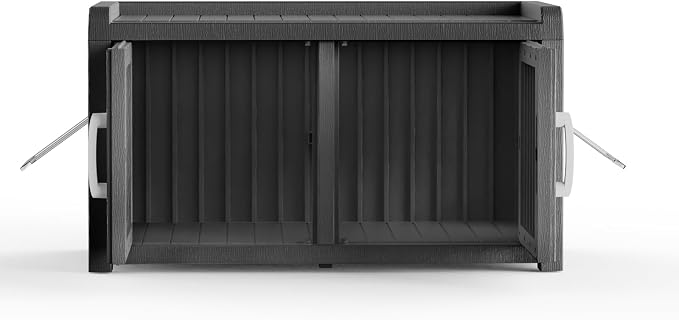 2 Doors Shoe Storage Bench - 2 Side Door Hidden Furniture Cabinet with Storage, Waterproof Entryway Bench with Seat for Indoor Outdoor, Outdoor Shoe Bench for Bedroom, Hallway, Black